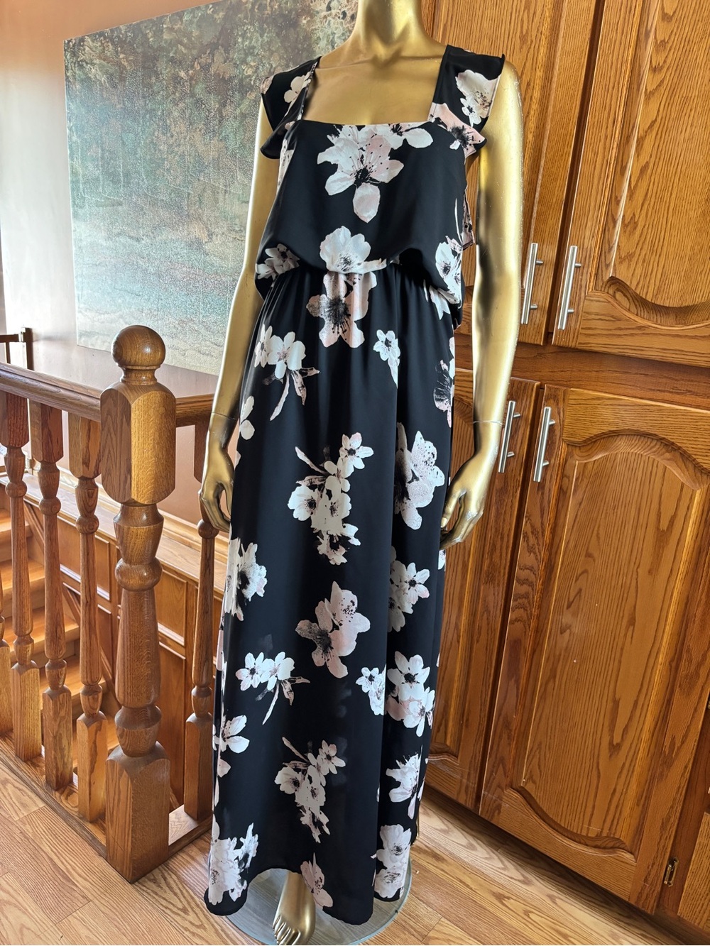 Reitmans Black Floral Maxi Dress with White & Blush Blooms